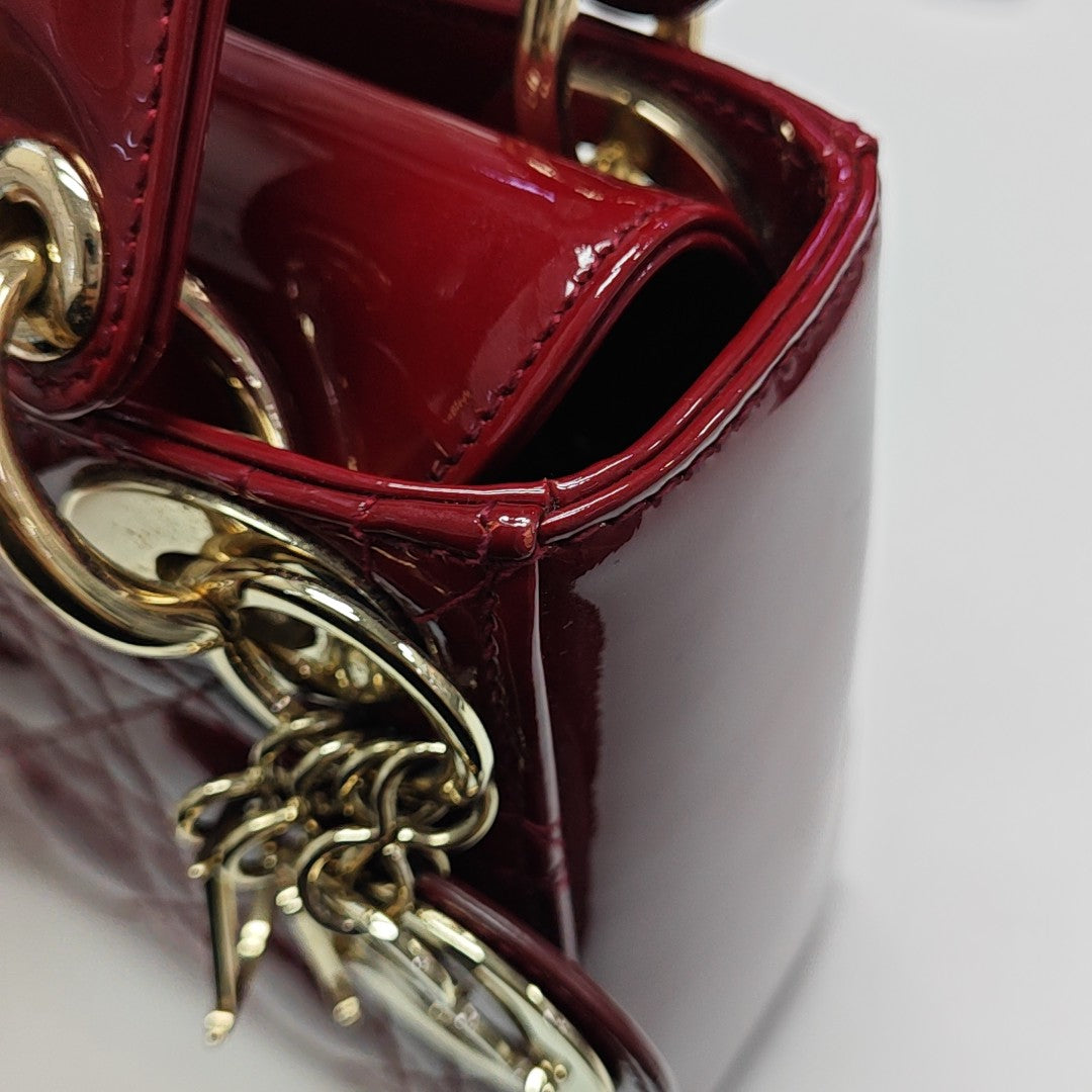 Lady Dior Mini Cannage Patent Leather Red