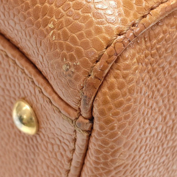 Quilted Grained Calfskin Shoulder Bag Orange
