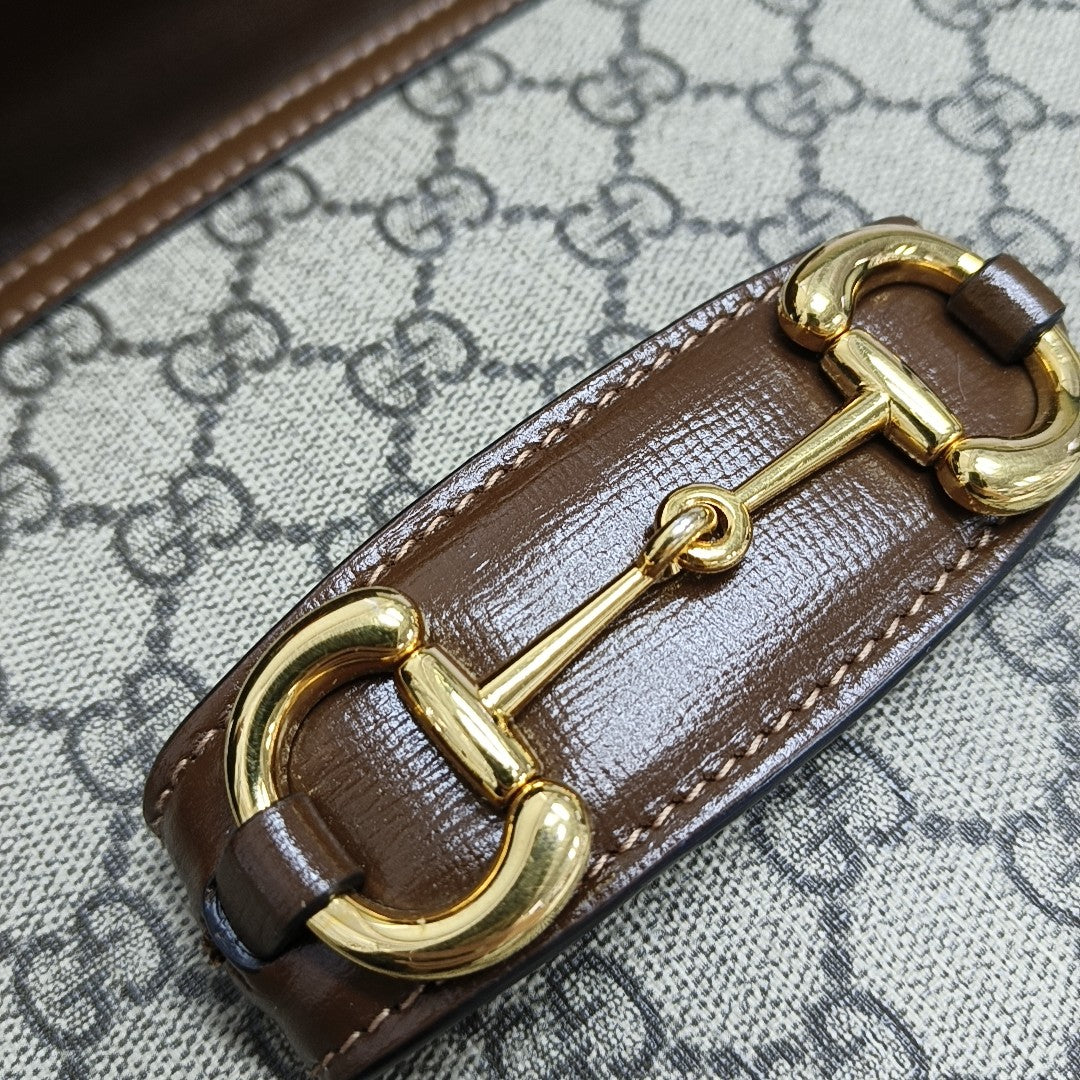 Horsebit 1955 Medium Monogram Coated Canvas Beige