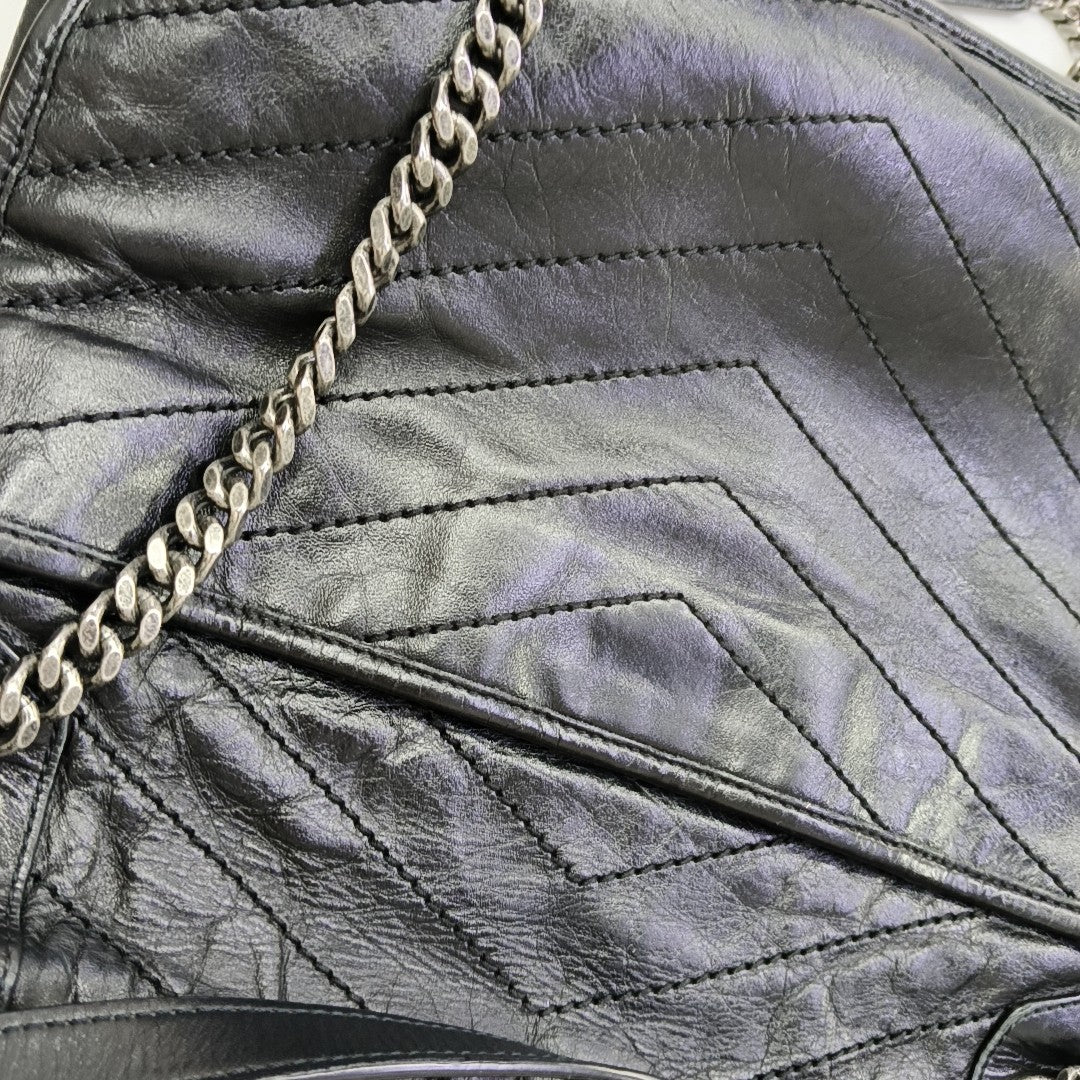 NIKI Large Chevron Calfskin Black