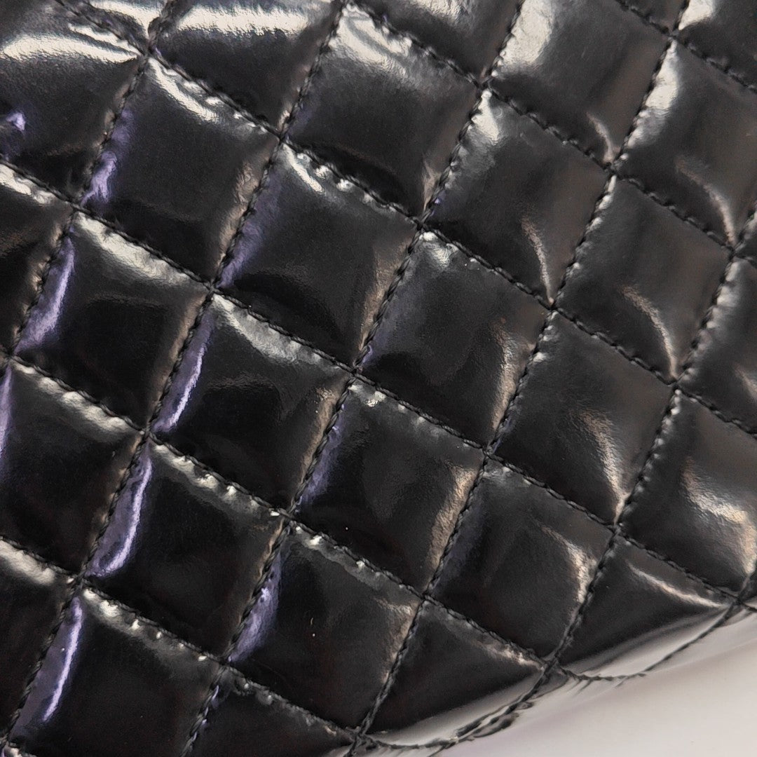 Quilted Patent Leather Top Handle Bag Black