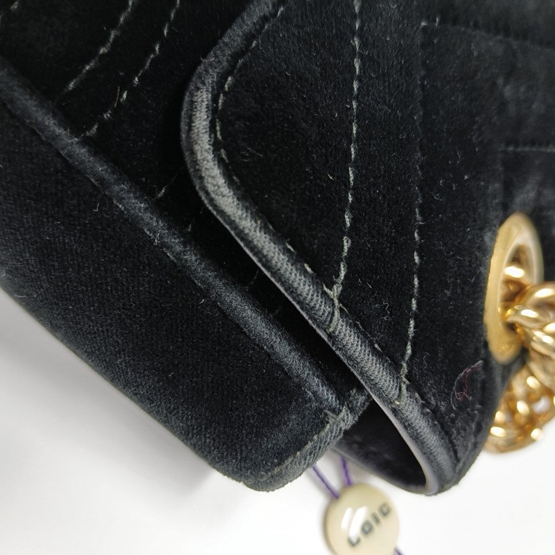 GG Marmont Small Quilted Velvet Black