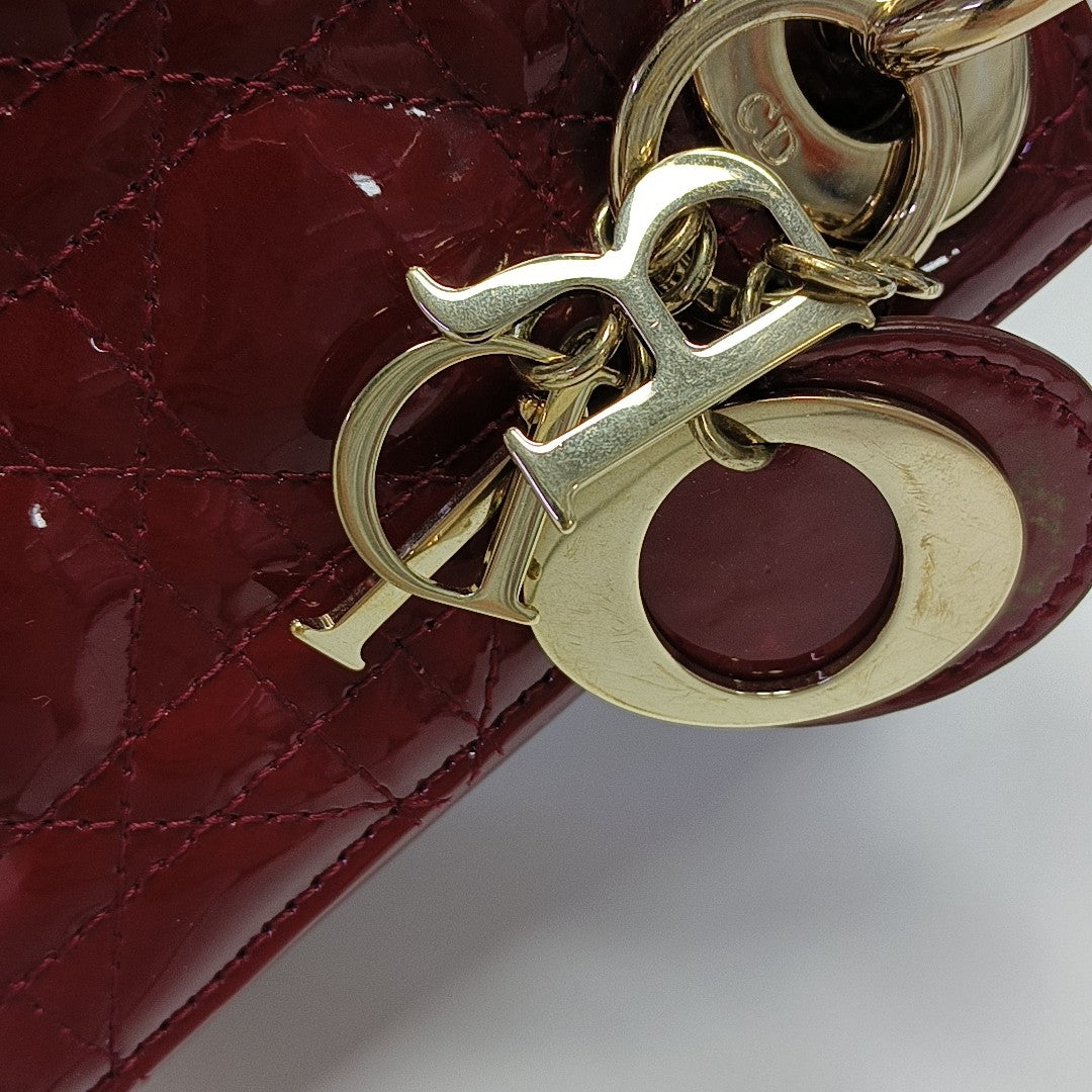 Lady Dior Mini Cannage Patent Calfskin Red