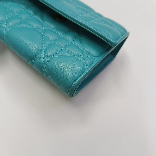 Lady Dior Cannage Lambskin Blue Wallet