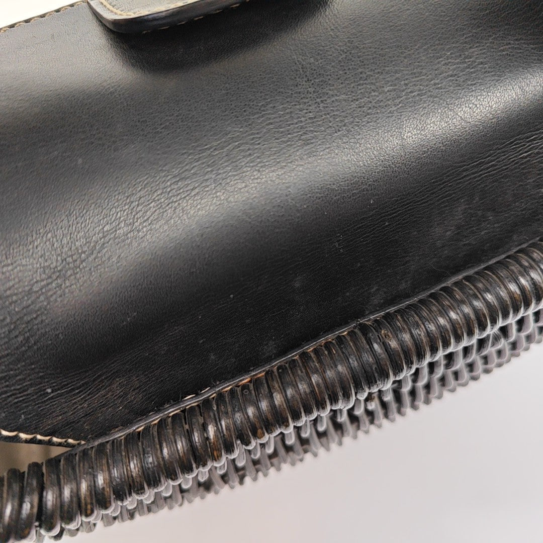 Straw Top Handle Bag Black