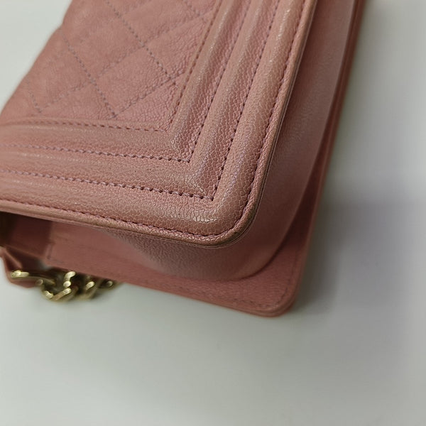 BOY CHANEL Mini Quilted Grained Calfskin Pink