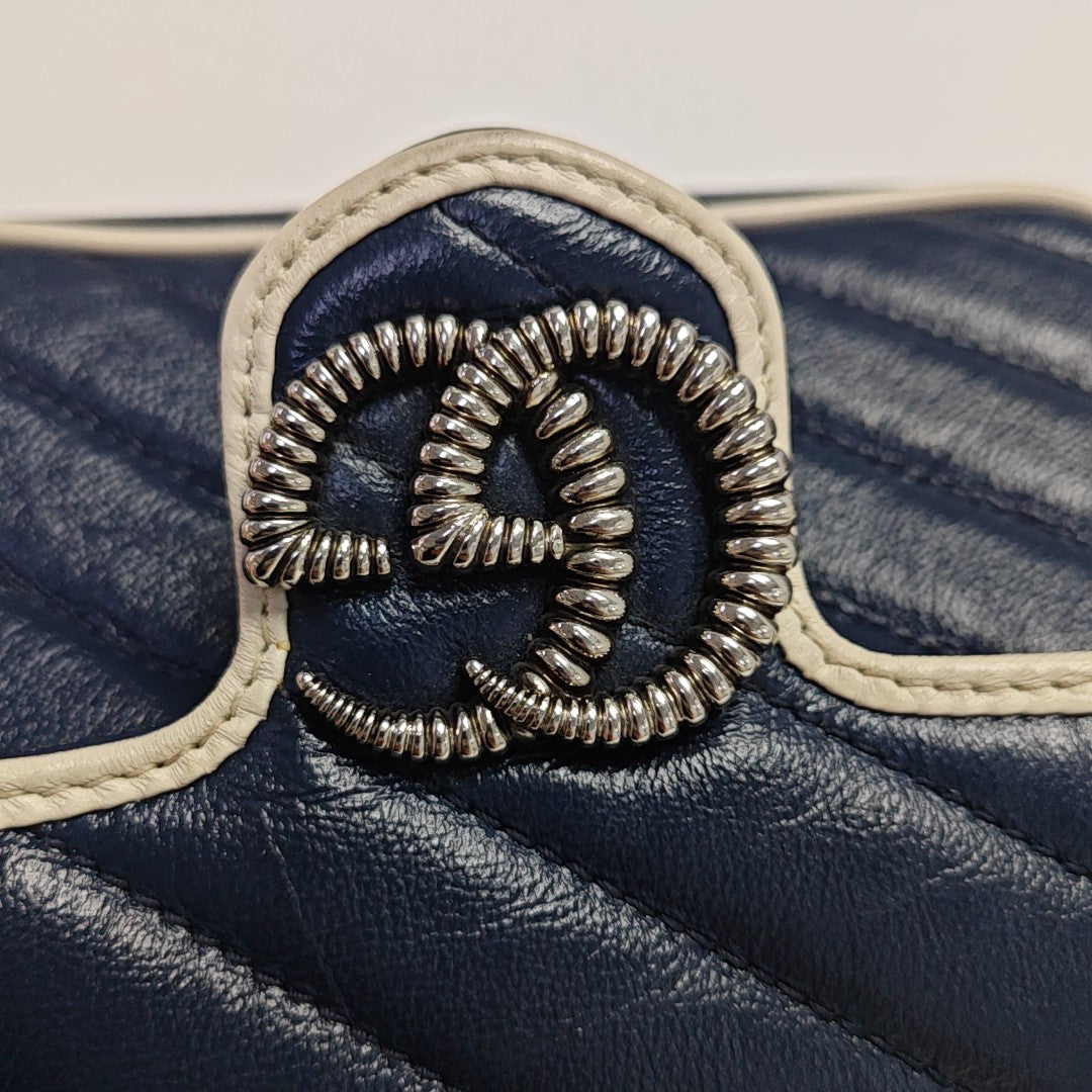 GG Marmont Super Mini Quilted Calfskin Blue