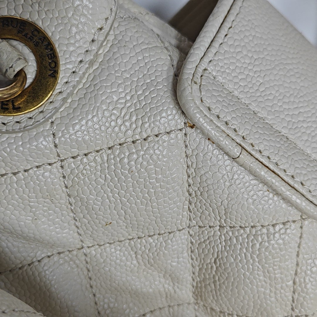 Quilted Grained Calfskin Shoulder Bag White
