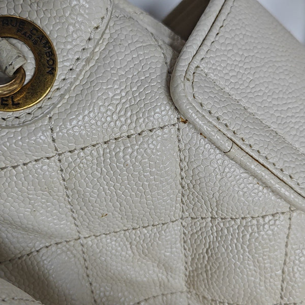 Quilted Grained Calfskin Shoulder Bag White
