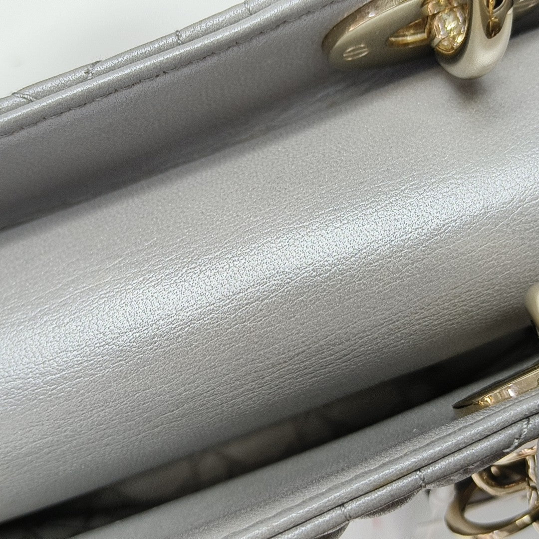 Lady Dior Mini Cannage Lambskin Gray