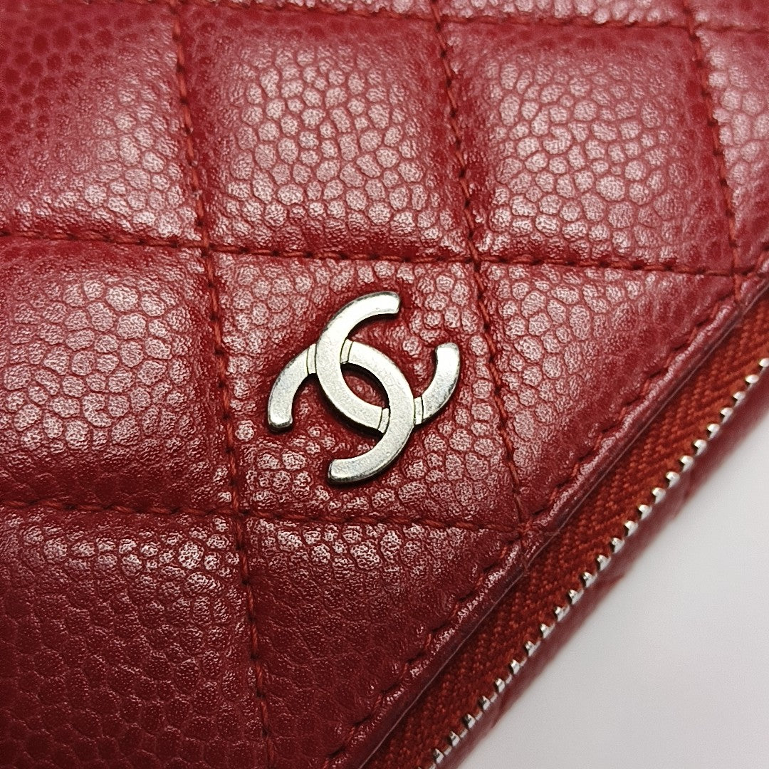 Quilted Grained Calfskin Wallet Red