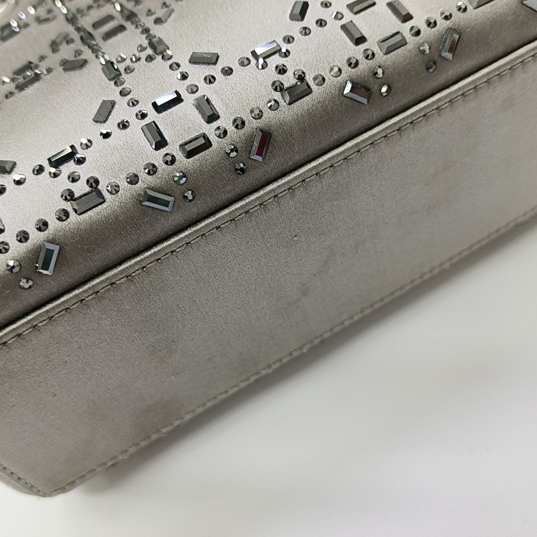 Lady Dior Mini Cannage Silk Satin Gray