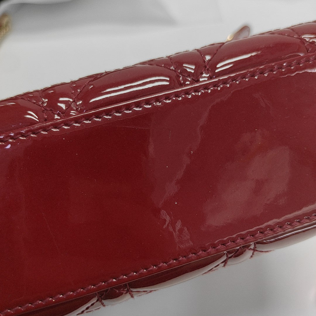 Lady Dior Mini Cannage Patent Calfskin Red