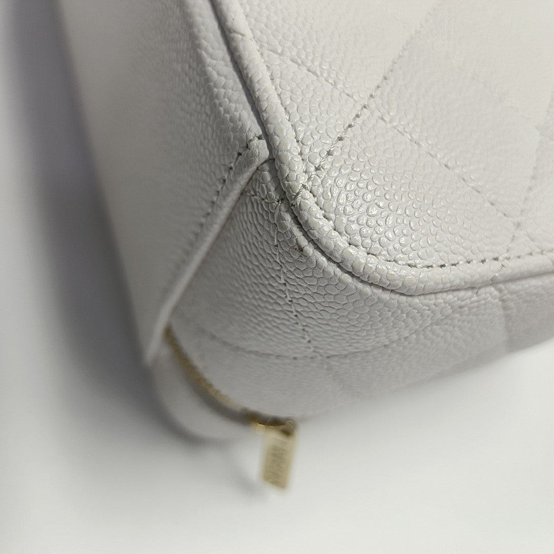 Quilted Grained Calfskin Shoulder Bag White
