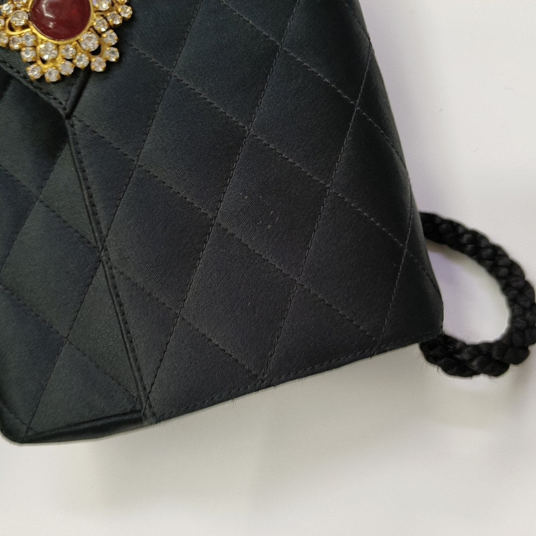 Quilted Silk Satin Shoulder Bag Green