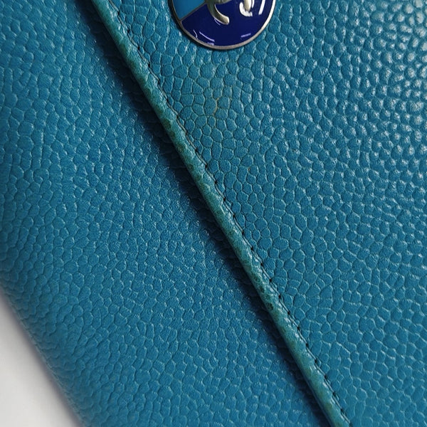 Grained Calfskin Wallet Blue