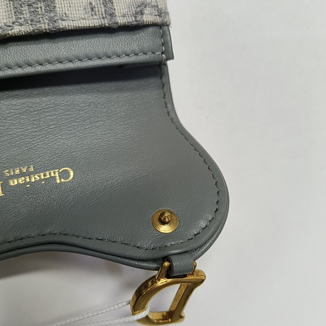 Saddle Mini Oblique Fabric Gray Card Holder