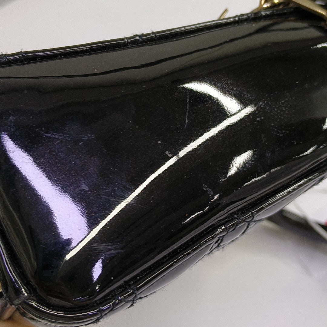 Lady Dior Mini Cannage Patent Leather Black