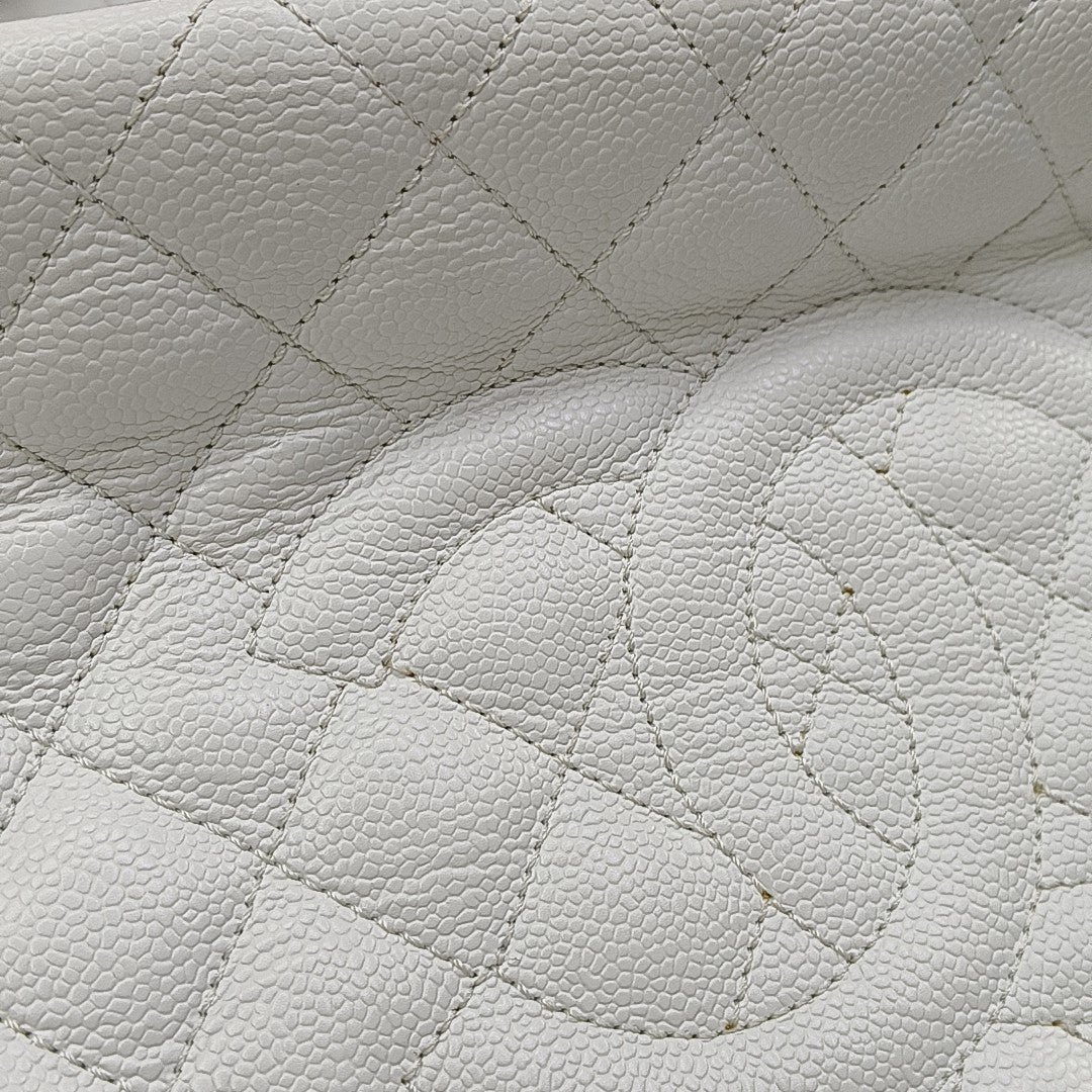 CHANEL GST Large Quilted Grained Calfskin White