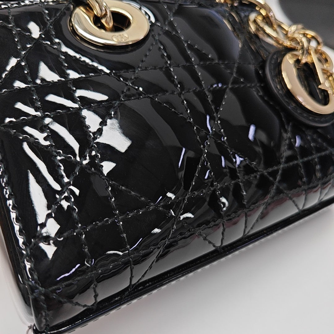 Lady Dior Super Mini Cannage Patent Leather Black