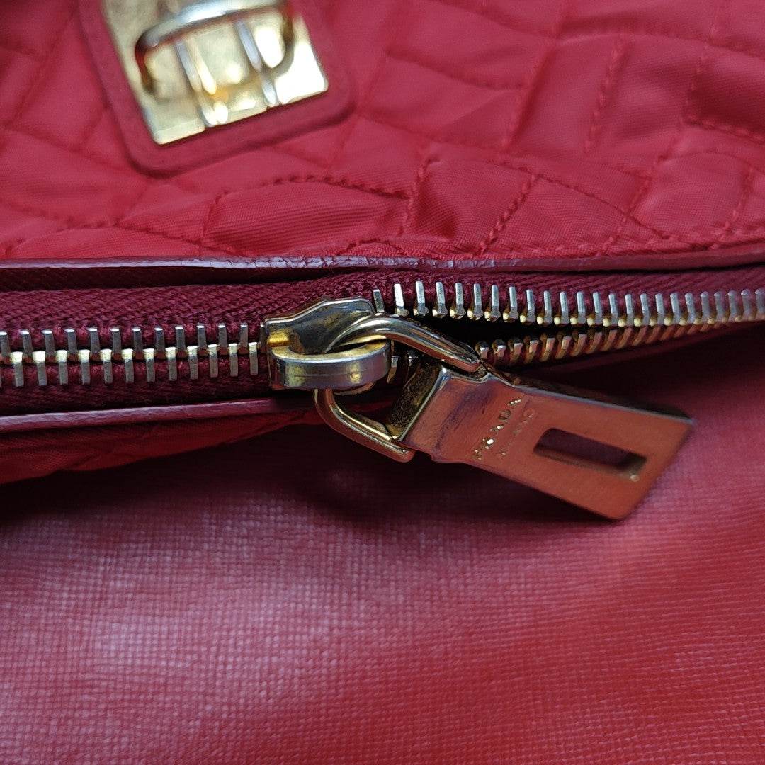 Quilted Nylon Shoulder Bag Red