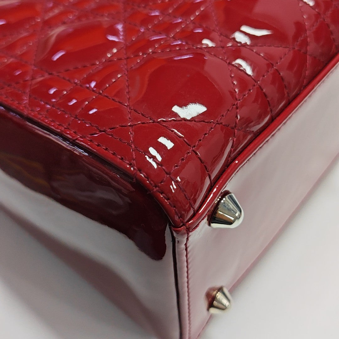 Lady Dior Large Cannage Patent Leather Red