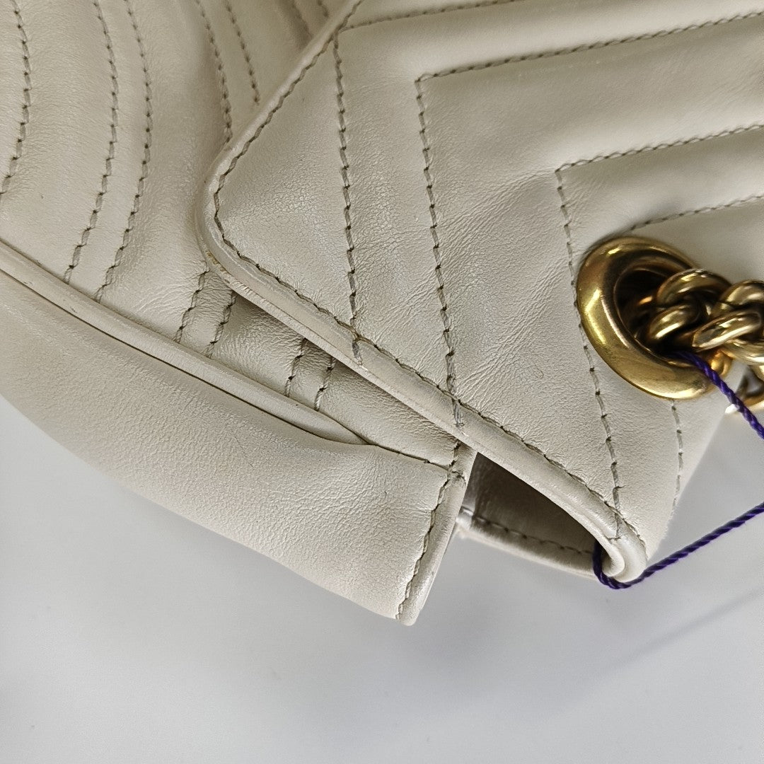 GG Marmont Small Quilted Calfskin White