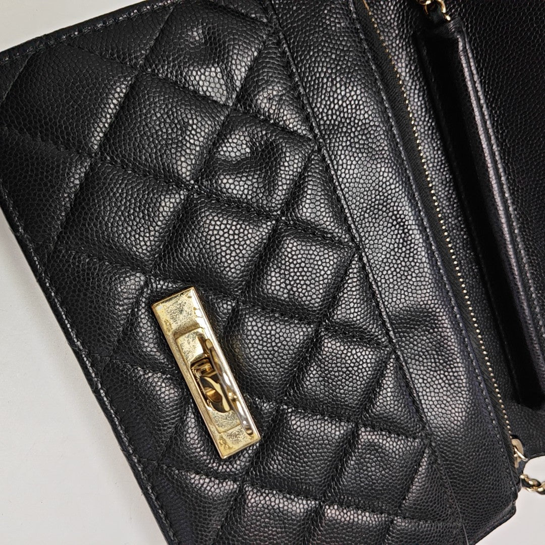 DOUBLE CC WOC Quilted Grained Calfskin Black