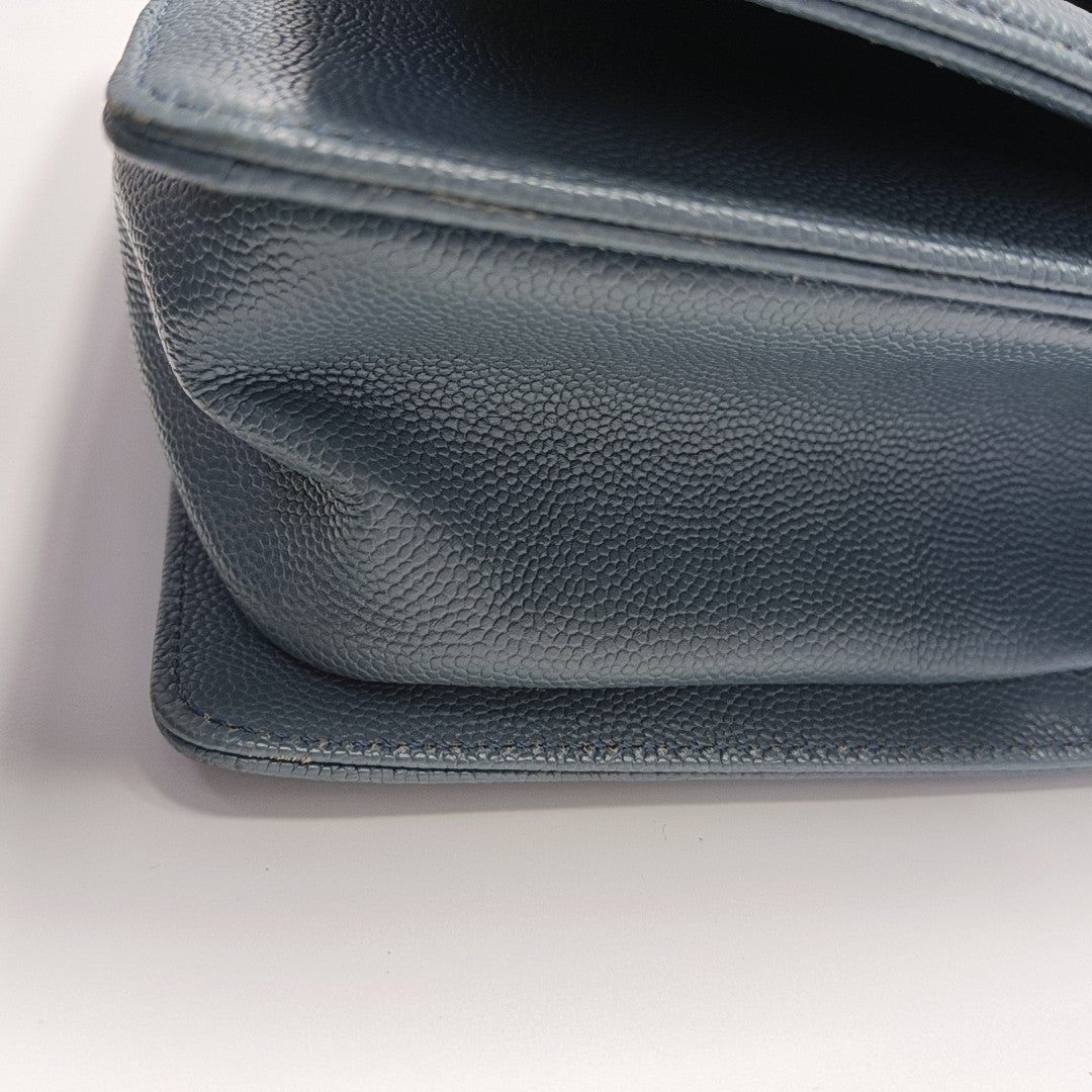 BOY CHANEL Medium Quilted Grained Calfskin Blue