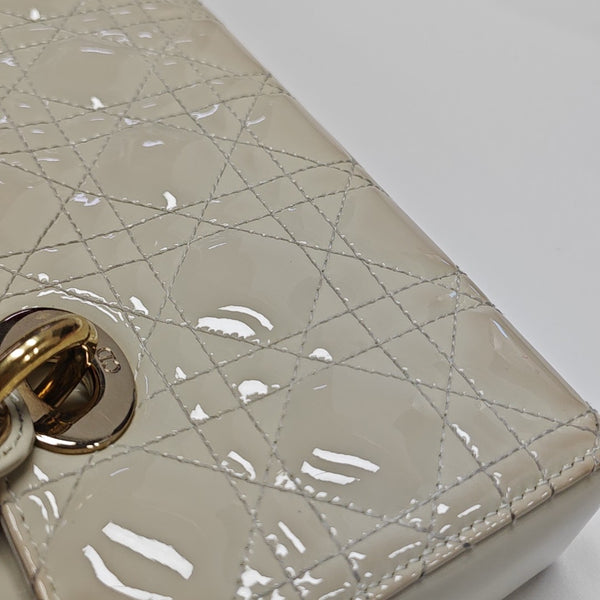 Lady D-Joy Small Cannage Patent Leather White