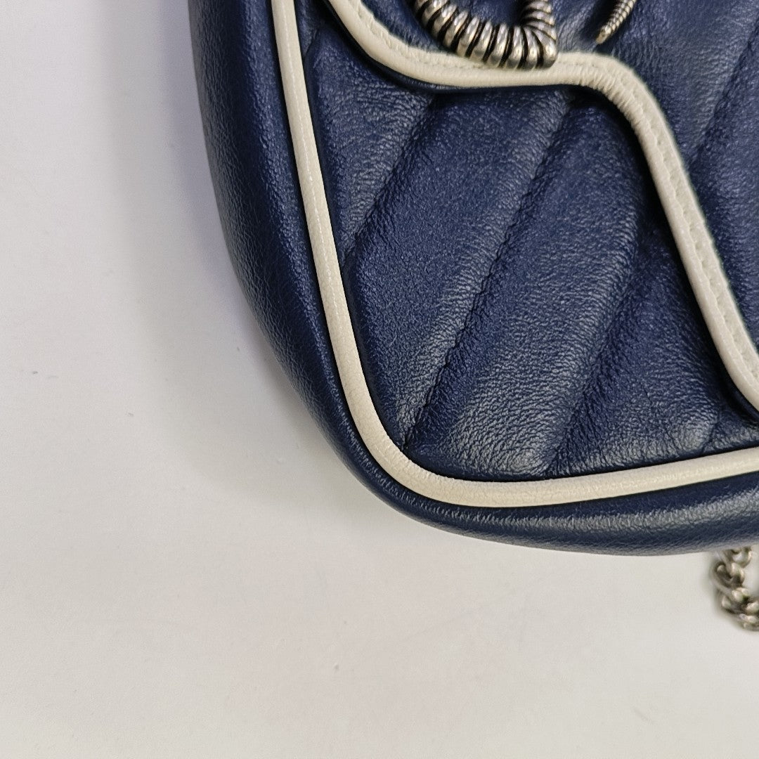 Authenticated pre-owned  GG Marmont Super Mini Quilted Calfskin Blue - Shoulder Bag at Looply