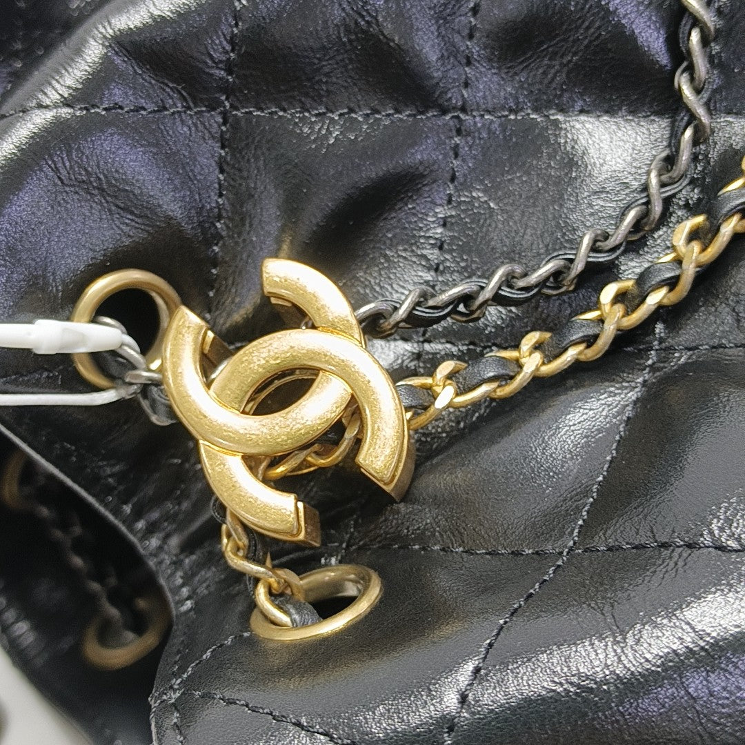 CHANEL 25 Small Quilted Waxed Cafskin Black