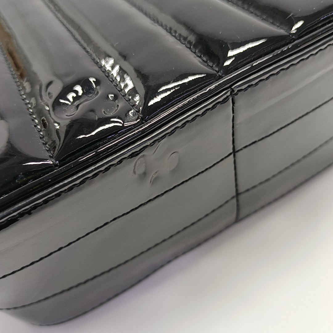 Quilted Patent Leather Shoulder Bag Black