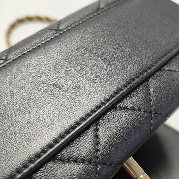 TWO TONE CHAIN HANDLE Small Quilted Lambskin Black