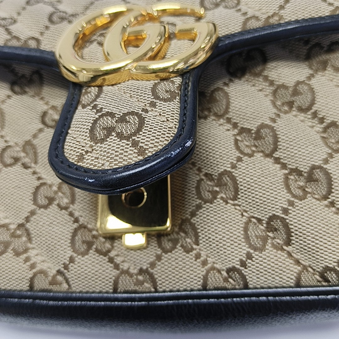 GG Marmont Small Quilted Canvas Brown