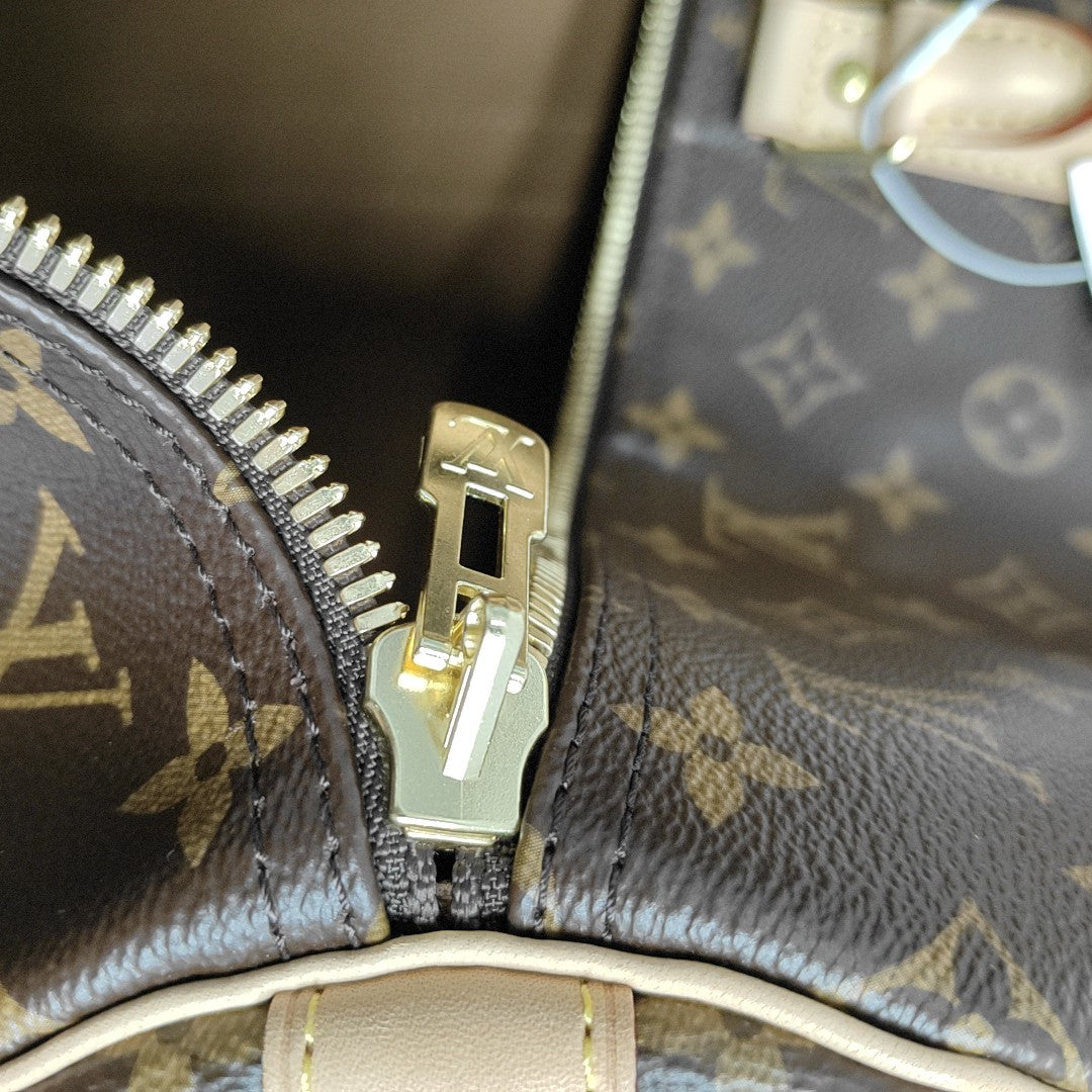 KEEPALL 55 Monogram Coated Canvas Brown