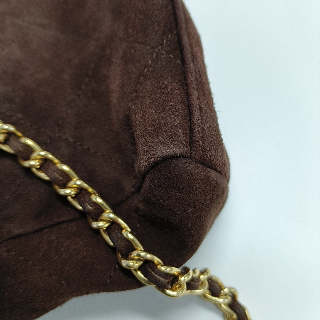 Quilted Suede Shoulder Bag Brown