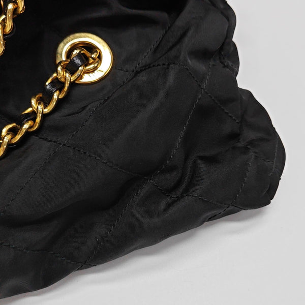 Quilted Nylon Shoulder Bag Black