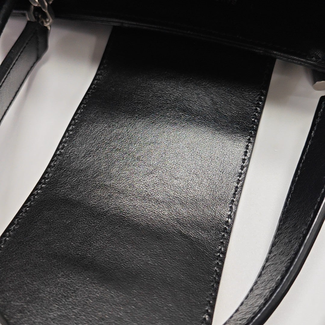 Chevron Leather Tote Bag Black