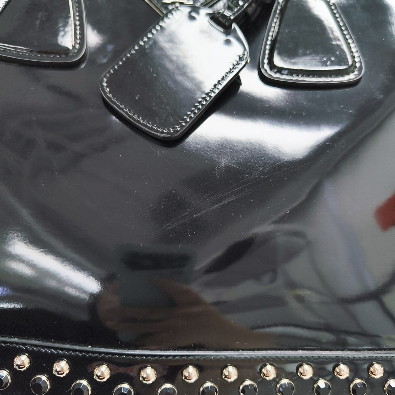 Patent Leather Top Handle Bag Black