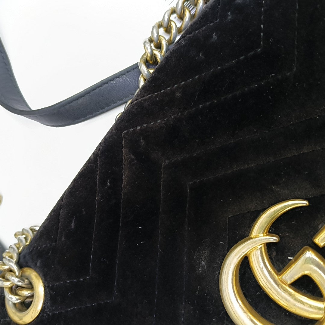 GG Marmont Medium Quilted Velvet Black