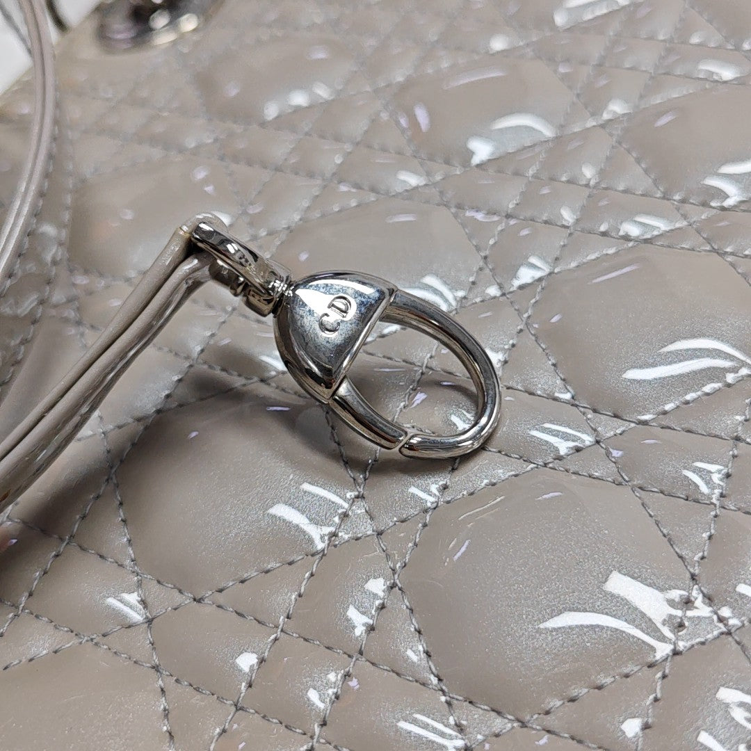 Lady Dior Medium Quilted Patent Leather Gray