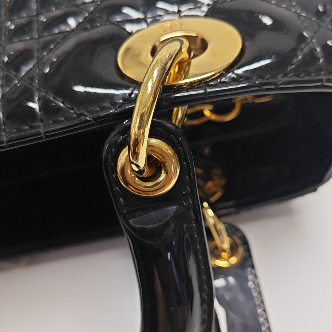 Lady Dior Medium Cannage Patent Leather Black