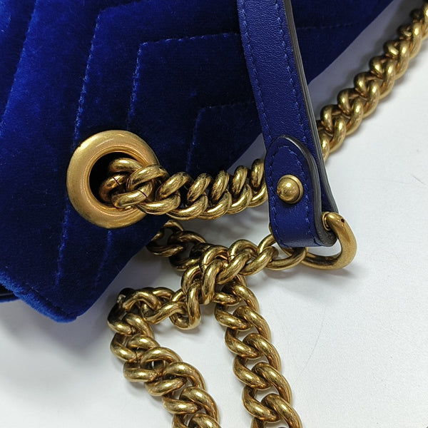 GG Marmont Medium Quilted Velvet Blue