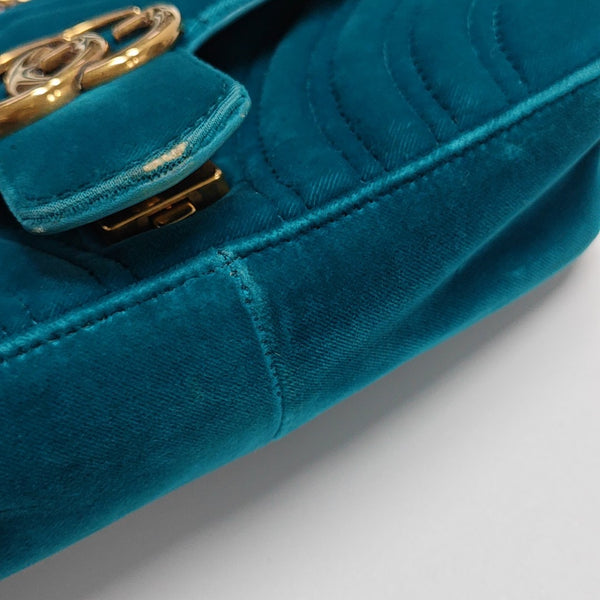 GG Marmont Small Quilted Velvet Blue