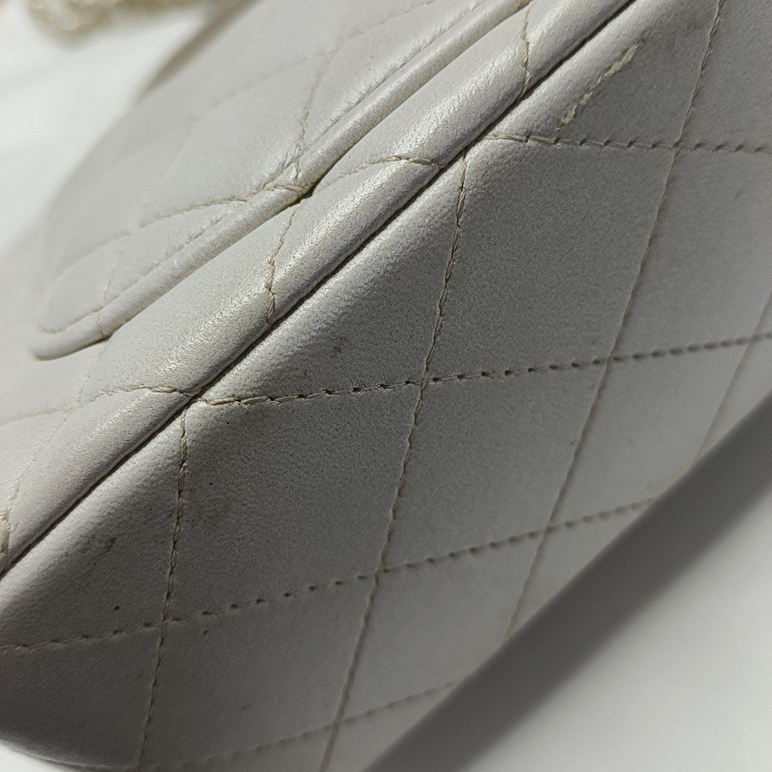 Quilted Lambskin Shoulder Bag White