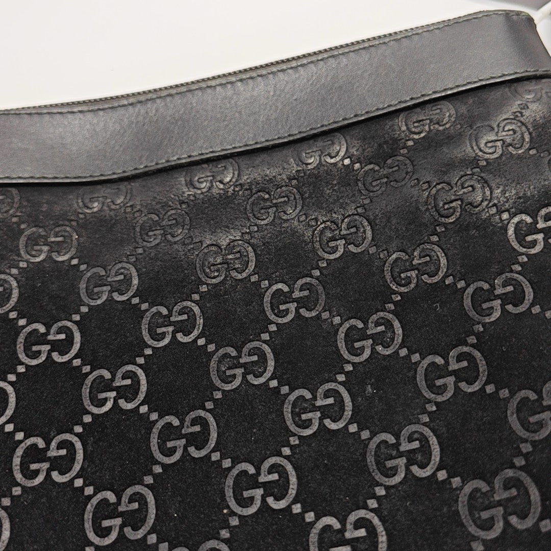 Monogram Suede Shoulder Bag Black