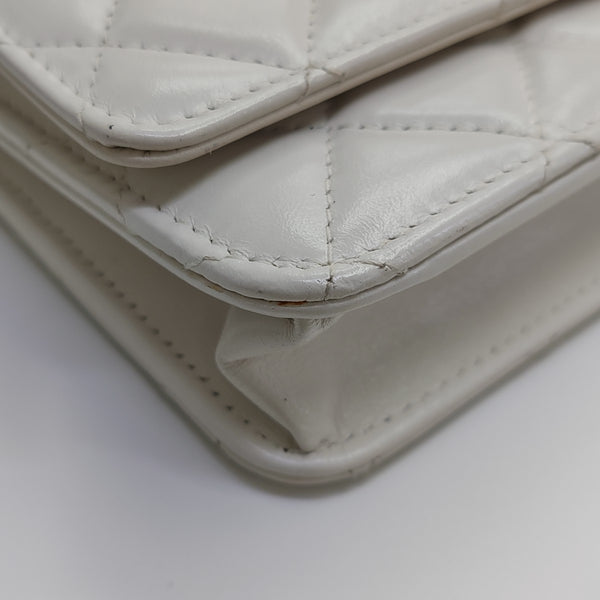 Quilted Calfskin Shoulder Bag White