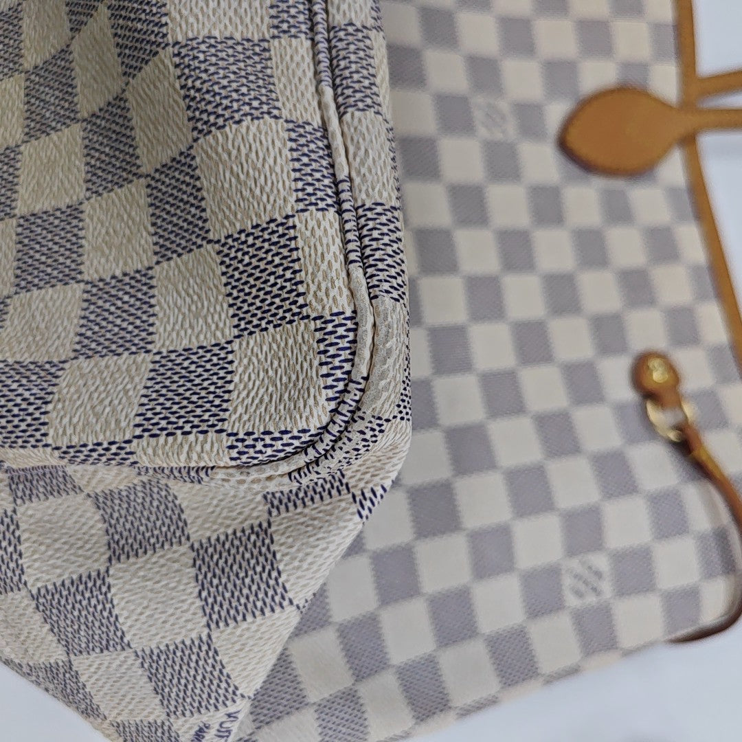 NEVERFULL GM Damier Azur Coated Canvas White