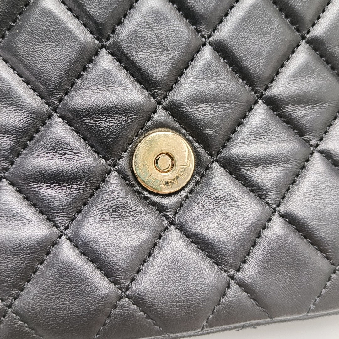 Quilted Lambskin Top Handle Bag Black